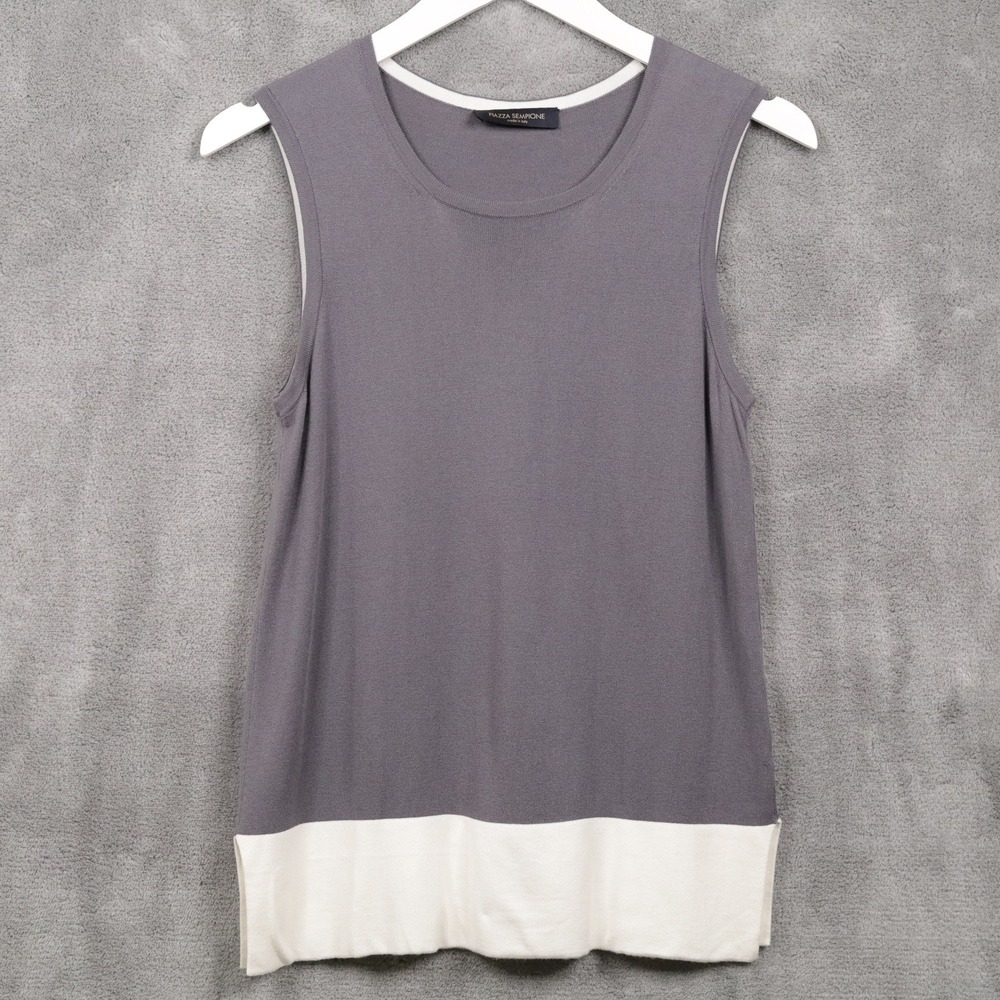 PIAZZA SEMPIONE Colorblock Sleeveless Knit Shell Top Gray Cream Italy Sz 40 US 8